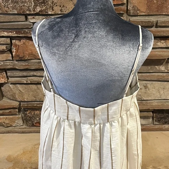 Jenni Kayne Cove Dress in Gold Stripe Spaghetti Strap Ankle Length - Picture 7 of 11